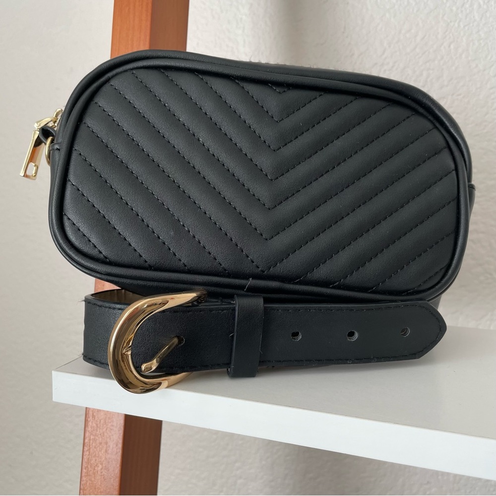 Steve Madden Black Chevron Faux Leather Belt Bag